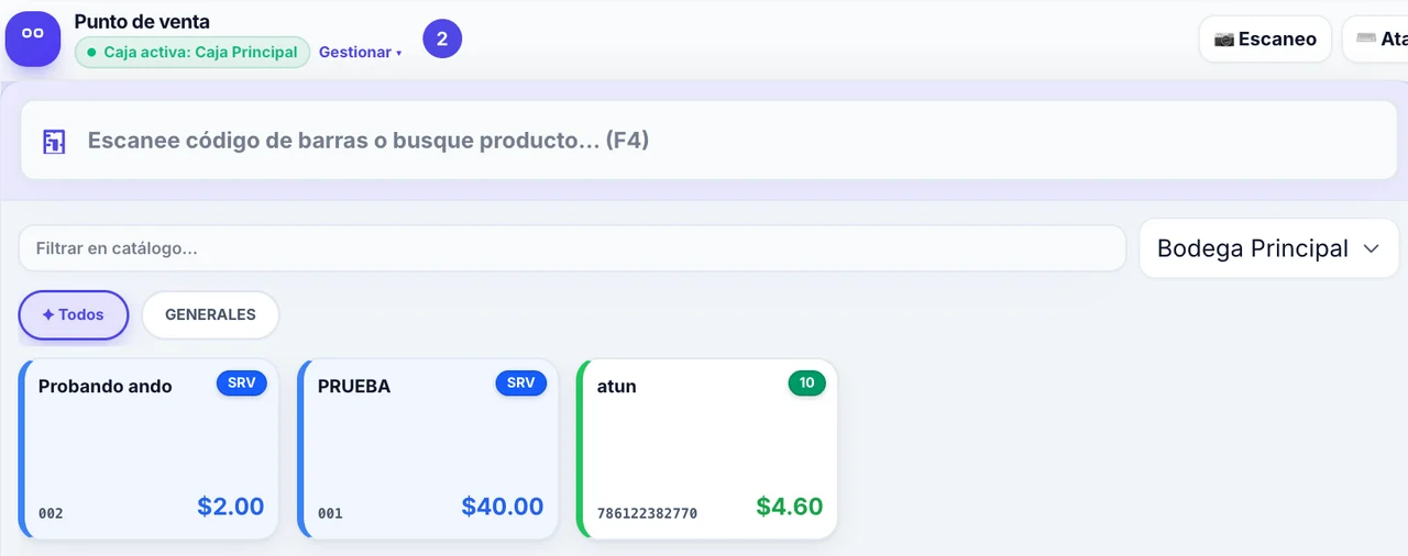 Vista real del punto de venta en el entorno de pruebas de FACTUX AI.